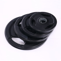 Plastic-coated dumbbell barbell piece big hole 10kg15kg20kg three-hole hand grab piece 5cm Austrian bar fitness weight piece