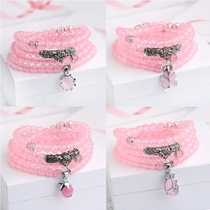 Natural Crystal Bracelet Powder Crystal Bracelet Multilayer Buddha Pearl Pendant Silver Bracelet Woman this life Buddha Gift Peach Blossom Ornament