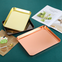 Nordic ins stainless steel Han style disc gilded long square dinner plate jewellery containing fruit tray small tray snack tray