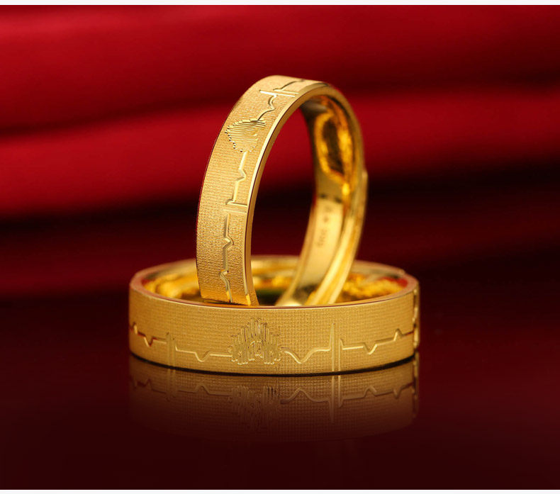 萃华金店心动情侣黄金戒指心电图足金9999戒指心跳手饰男女款送礼