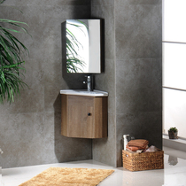 Small-sized solid wood bathroom cabinet modern simple floor-standing triangular washbasin combination cabinet