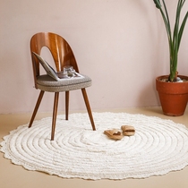 Korea imported beige cotton lace velvet non-slip bed front cushion round floor mat 90cm 2 colors optional