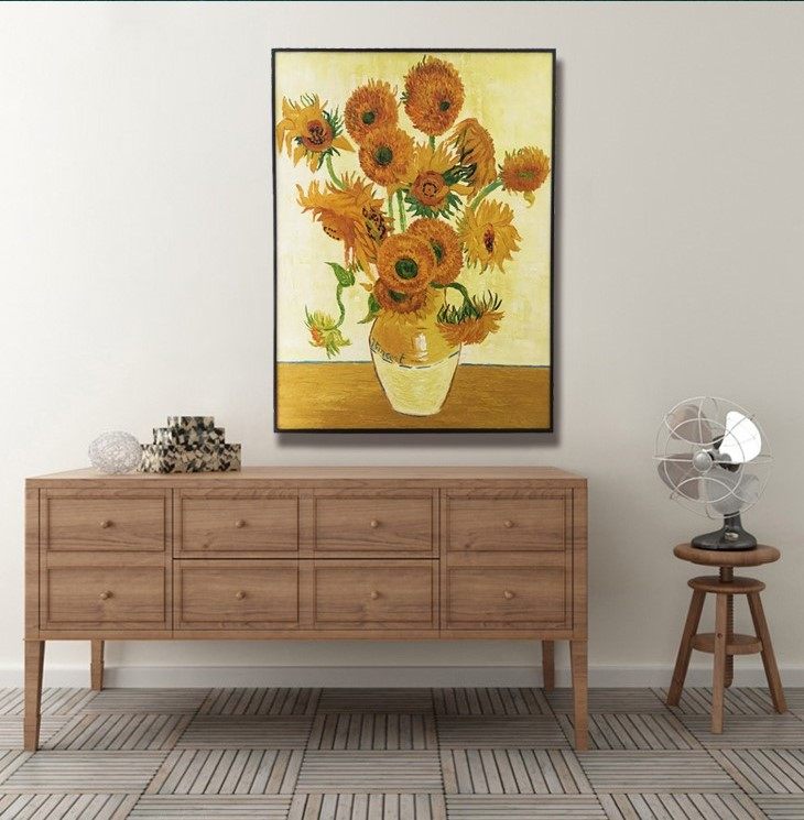 手绘油画向日葵梵高装饰画轻奢欧式美式世界名画玄关壁画餐厅挂画