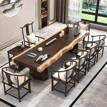 Large board table solid wood tea table and chairs combination brief modern Zens new Chinese log tea desk office Bubble Tea Table