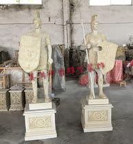 Beautiful sandstone sculpture decorated with a set of sculptural figures decorated with sandstone warriors and plinth