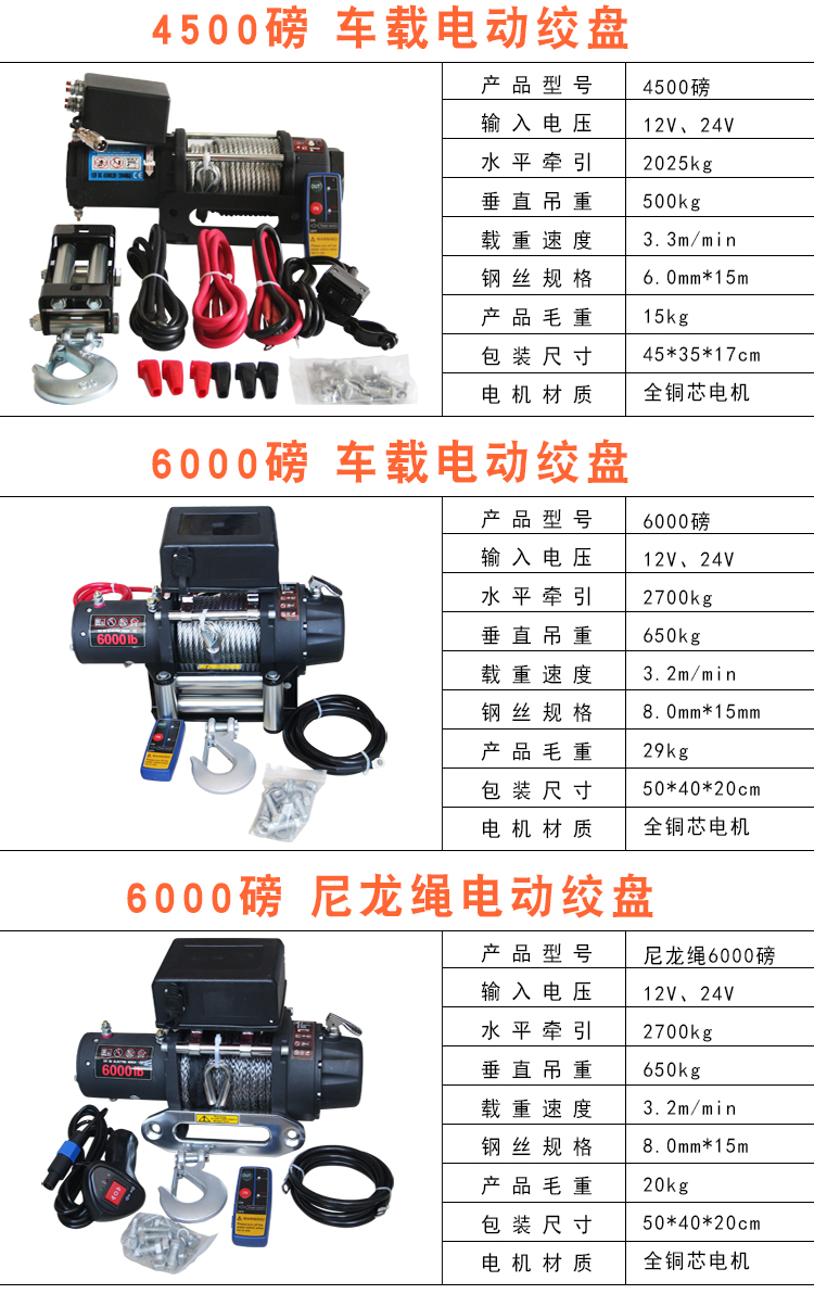 24v车载电动绞盘 小吊机 电动提升机 汽车牵引机12v电动绞盘机