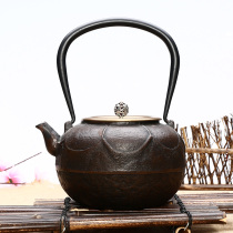 Lotus throne iron pot Japanese non-coated teapot grain Fengdeng kettle South handmade retro cast iron tea set