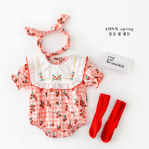 Newborn Khacoat Summer Pure Cotton Short Sleeves 0-3-6 Months Female Baby Crushed Princess Bag Fart 0-1-year-old climbing suit