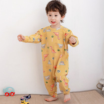 Baby one-piece clothes spring and summer thin cover head split leg anti-kick sleeping bag for men and women long sleeve pyjamas cartoon home clothes