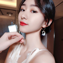 925 silver needle inlaid with diamond letters D earrings women Korean new temperament fashion flower earrings net red tide wild earrings