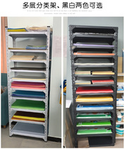 Movable stationery store 4k cardboard shelf multi-layer adjustable four-open art paper storage rack with brake wheel