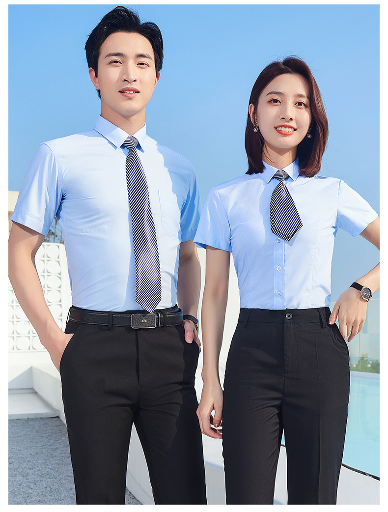 夏季短袖衬衣老师教师工作服商务职业套装藏青色衬衫定制刺绣logo