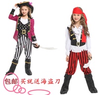 New childrens pirate show costume Caribbean girl Captain Pirate skirt pretty red scarf pirate costume