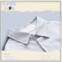 Retro stripes 1701 LIFE Original design Fall loose collar Stripes splicing Out Street 100 Lap Shirt