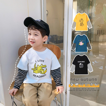 Boy T-shirt long sleeve autumn 2021 New Baby Cotton base shirt kid Korean version of foreign style fake two-piece shirt 3