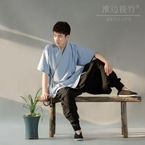 Huai side Shinochu handed in hanfu short sleeve half arm home summer dress Short beating Han Elements Ming made summer road gown men s