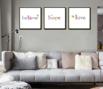 Ypoetry New Day Bieeve Hope Love triple painting modern minimalist living-room sofa Background wall Decorative Painting
