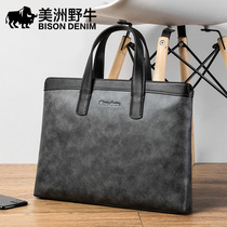 American bison briefcase men leather leisure Hand bag fashion fashion business bag large capacity Mens bag cowhide bag
