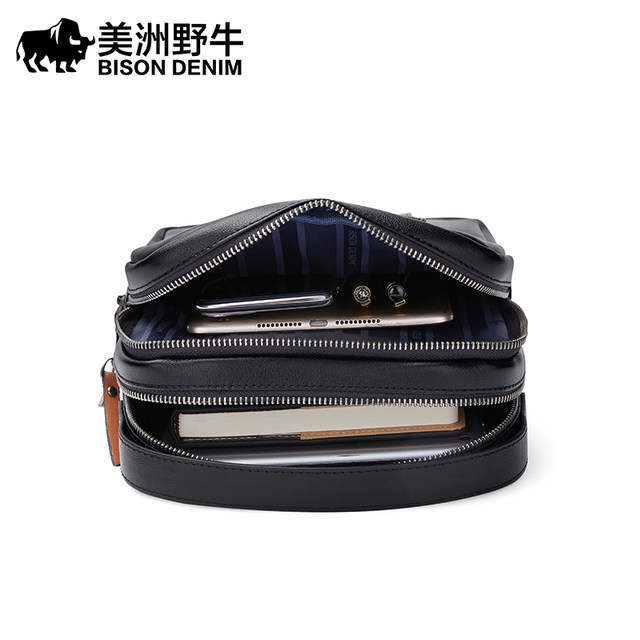 American bison Korean style ຫນັງແທ້ຂອງຜູ້ຊາຍຫນ້າເອິກ crossbody bag shoulder bag casual cowhide waist bag trendy men's bag