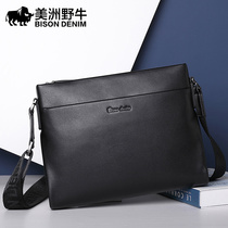 American bison leather mens bag shoulder bag mens business leisure horizontal large capacity Mens bag shoulder bag backpack