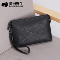 American bison business clutch bag leather men Bag clutch bag front layer cowhide large capacity Mens handbag wallet men