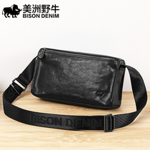 American Bison mens shoulder bag leather mens bag shoulder bag trendy business casual backpack mens bag