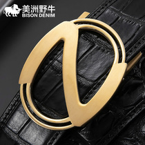 American Bison mens belt gift box stainless steel automatic buckle belt crocodile belt mens luxury leather belt