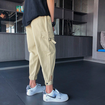 Tide brand summer Harajuku old pants mens casual small feet nine-point loose overalls trend Joker feet Haren pants