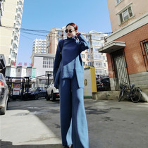 Net red sweater two-piece suit wide leg pants winter loose thin new multi-color turtleneck knitted goddess suit tide