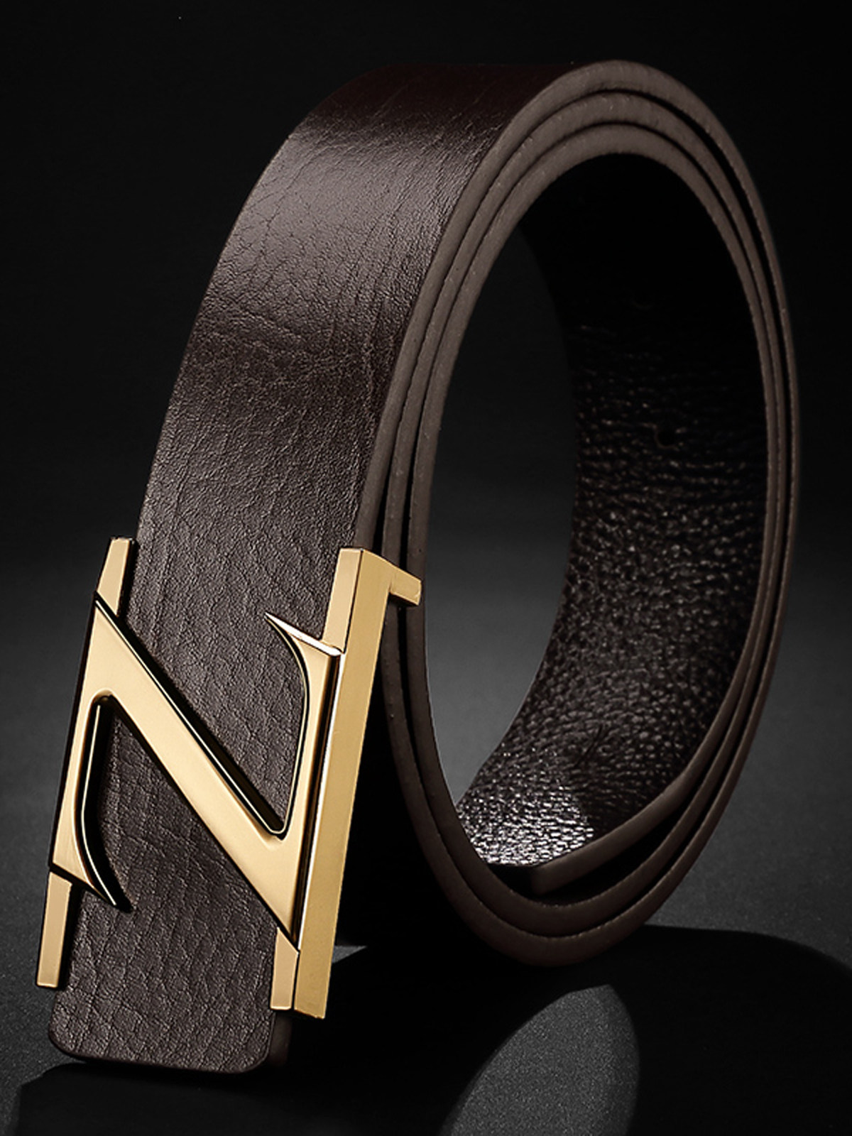 z皮带男士真皮头层牛皮腰带男装商务平滑扣青年休闲纯皮棕色裤袋