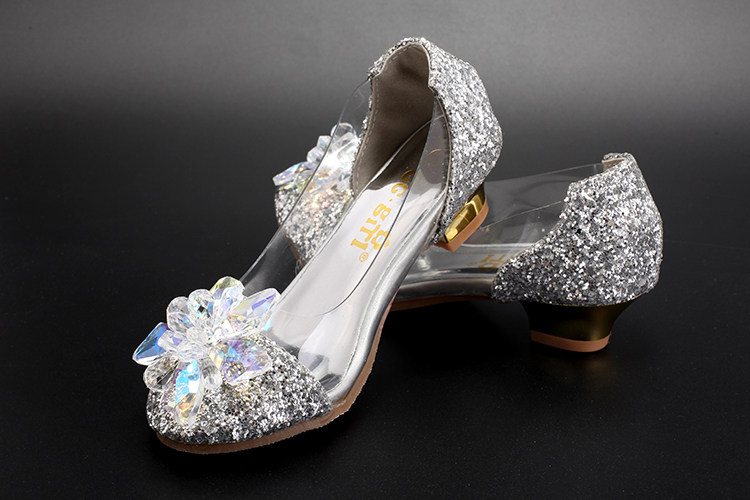 女童灰姑娘水晶鞋儿童亮钻公主鞋高跟鞋女孩主持人鞋钢琴表演皮鞋