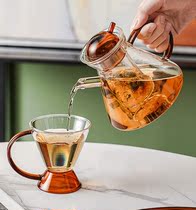 Thickened light luxury glass cup minimalist Nordic bubble teapot home with lid for drinking tea tea red teapot set