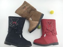 Fuluo fans childrens boots British style girls boots autumn and winter babies plus velvet cotton boots small childrens leather boots boys