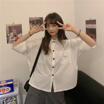 Retro Hong Kong flavor short sleeve shirt women's design sense niche 2021 summer thin salt coat women slim Joker