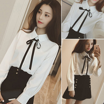 2019 Spring and Autumn New Korean student White shirt women long sleeve hipster bow design sense niche shirt tide