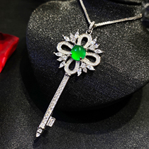 VISING Bright Spoon NATURAL ICE SEED Chalcedony Necklace PENDANT Female GREEN GLASS SEED CRYSTAL Sterling SILVER Jewelry