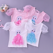 Frozen Aisha Anna short sleeve summer children Base shirt breathable thin girl cartoon