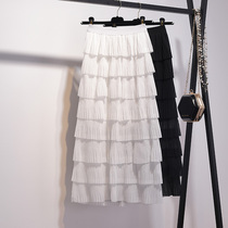 2021 summer new skirt women chiffon pleated cake skirt long gauze skirt fairy mesh layer long skirt