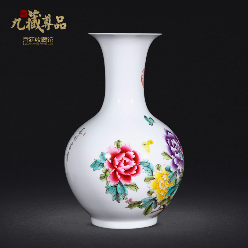 Jingdezhen ceramics vase hand - made famille rose blooming flowers of the reward bottle of home sitting room collect adornment