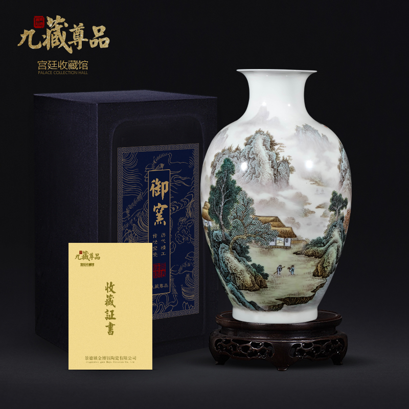 Jingdezhen ceramic hand - made pastel landscape rich ancient frame vase of new Chinese style of the sitting room porch TV ark adornment furnishing articles