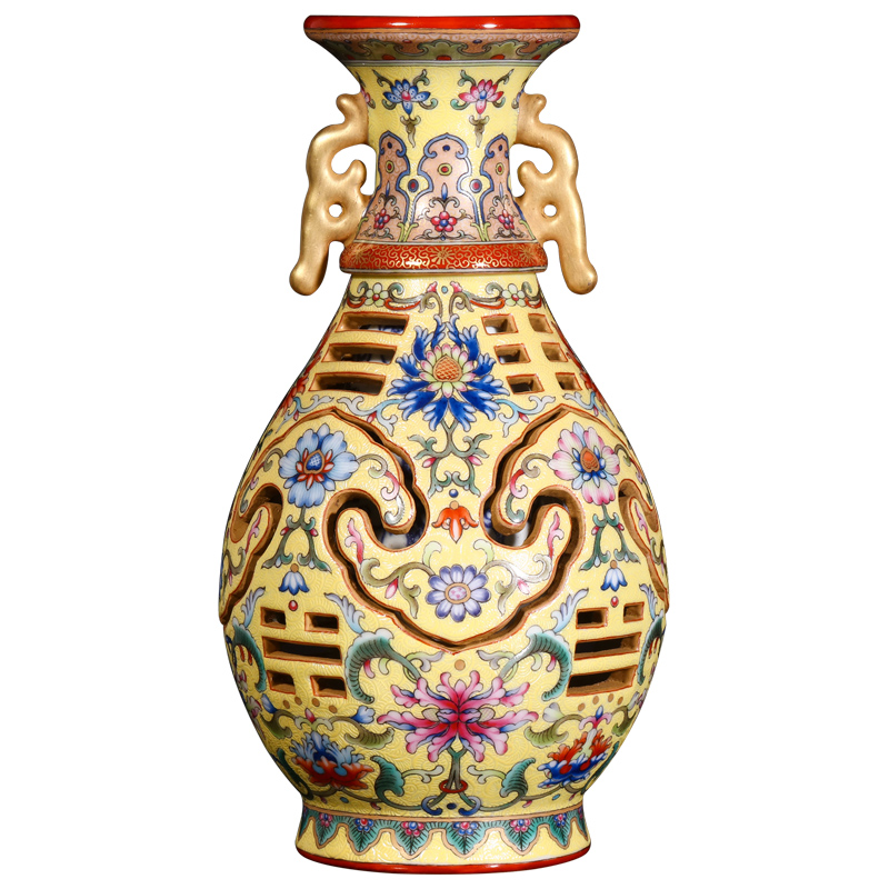 Jingdezhen ceramic hand - made this revolving up enamel see colour yellow to heaven and bottles of antique vase crafts