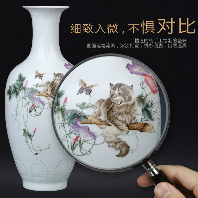 The Master of jingdezhen ceramic hand - made pastel and exquisite vase cat sitting room porch TV ark of new Chinese style decoration furnishing articles