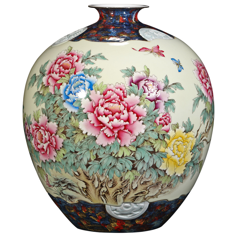 About Nine sect hand - made famille rose blooming flowers vase statute of the product of jingdezhen ceramics Chinese style living room TV ark, flower arranging furnishing articles
