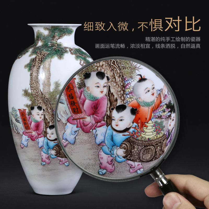 Jingdezhen ceramics dong - Ming li hand - made lad vase Chinese style living room TV ark, flower arranging porch is decorated furnishing articles