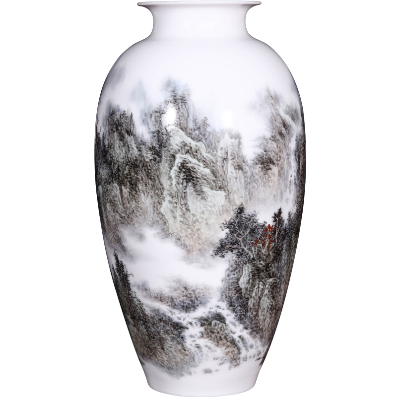 Jingdezhen ceramics dong - Ming li hand - made pastel landscape vase Chinese style living room TV cabinet decorative furnishing articles arranging flowers