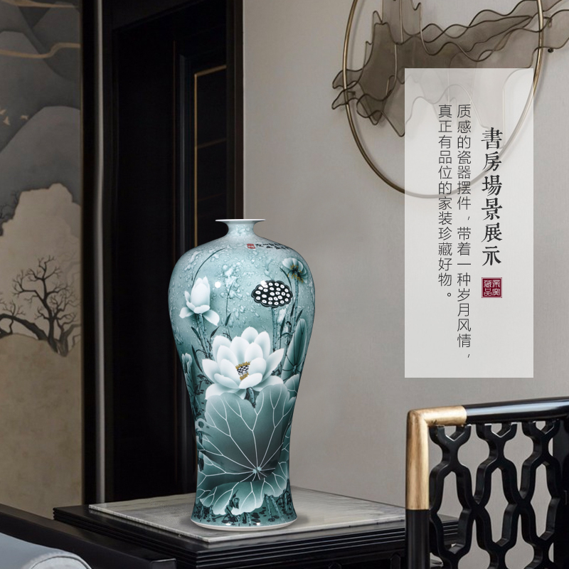Jingdezhen chinaware lotus hand - made splash ink mei bottles of Chinese style living room TV ark, flower arranging porch is decorated furnishing articles