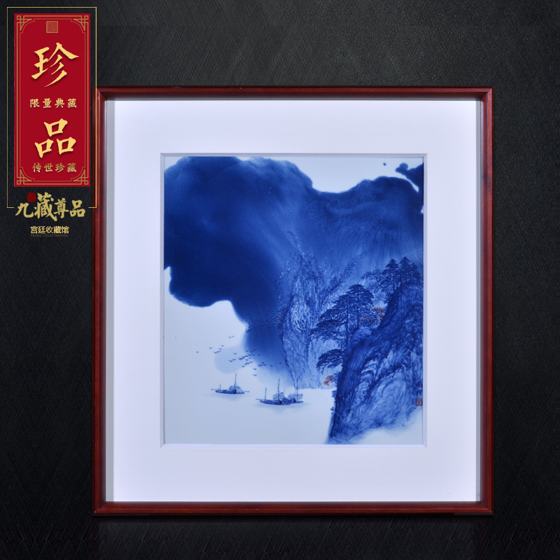 Jingdezhen blue and white porcelain splash ink landscape porcelain plate painting murals sitting room porch study Chinese decorative furnishing articles that hang a picture