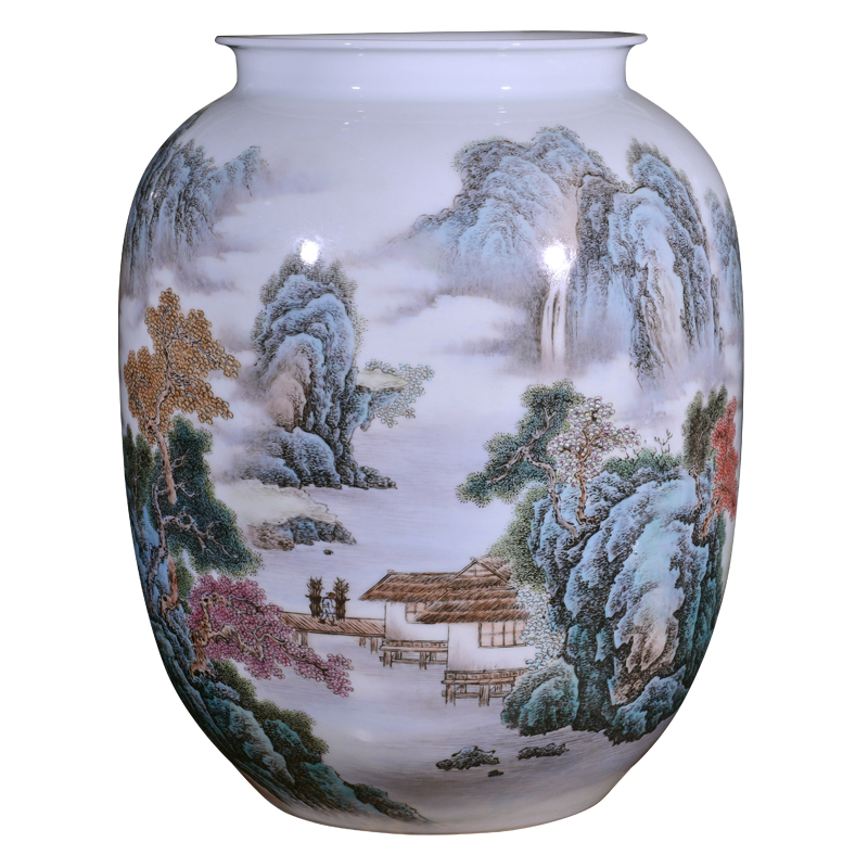 The Master of jingdezhen ceramics hand - made mountain pretty green jade vase Chinese style living room porch decoration vase furnishing articles