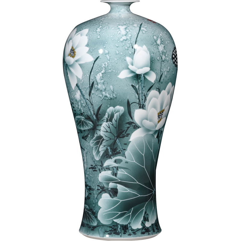 Jingdezhen chinaware lotus hand - made splash ink mei bottles of Chinese style living room TV ark, flower arranging porch is decorated furnishing articles