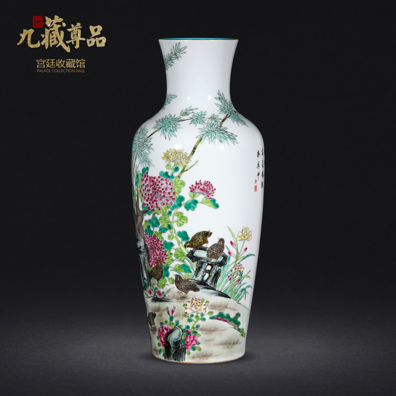 Jingdezhen ceramics antique hand - made famille rose to live and work in peace and contentment goddess of mercy bottle sitting room porch handicraft furnishing articles